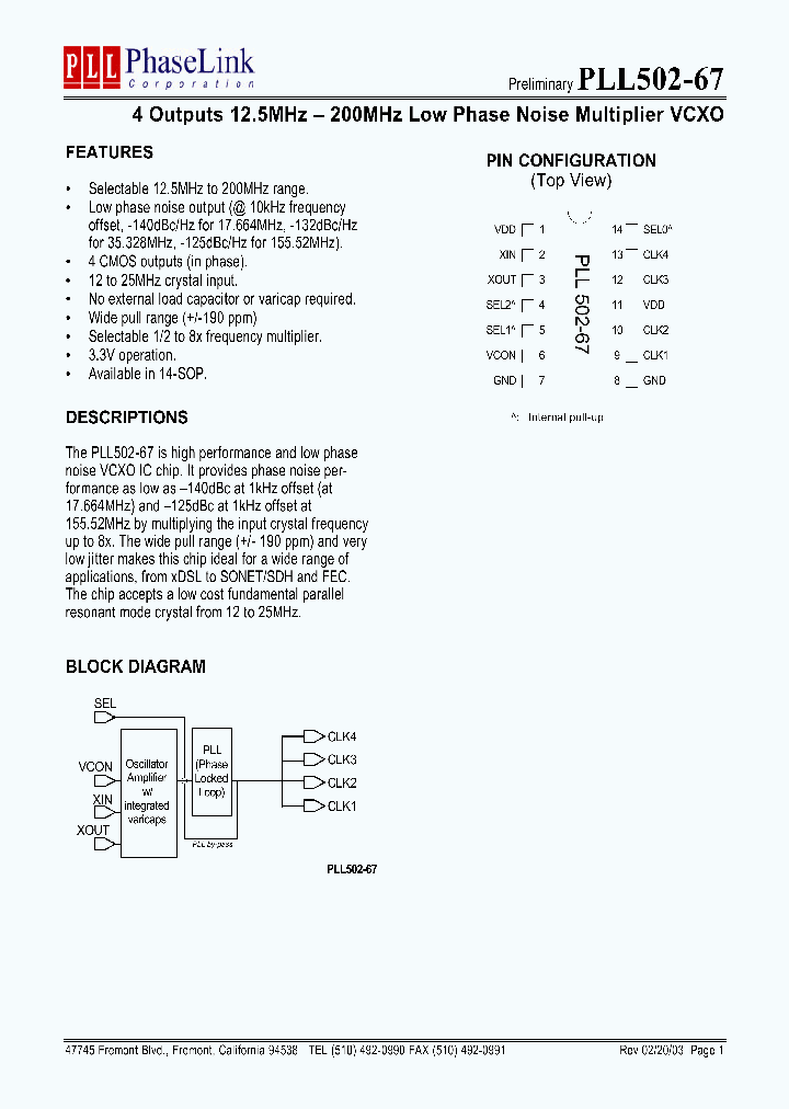 PLL502-67SQM_1296523.PDF Datasheet