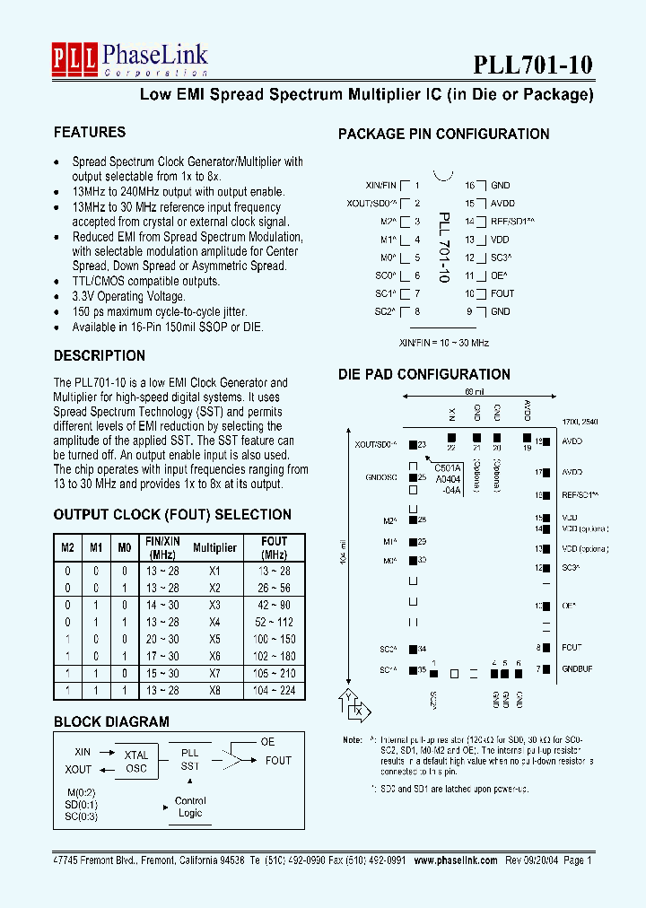 PLL701-10XI_1296549.PDF Datasheet