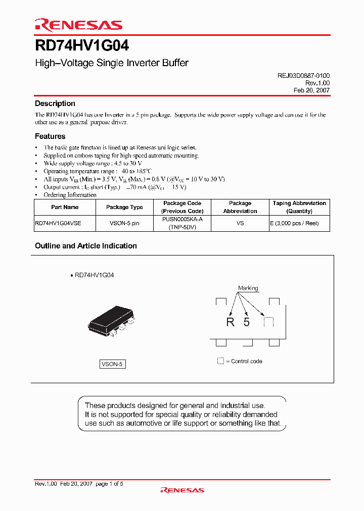 RD74HV1G04VSE_1300994.PDF Datasheet