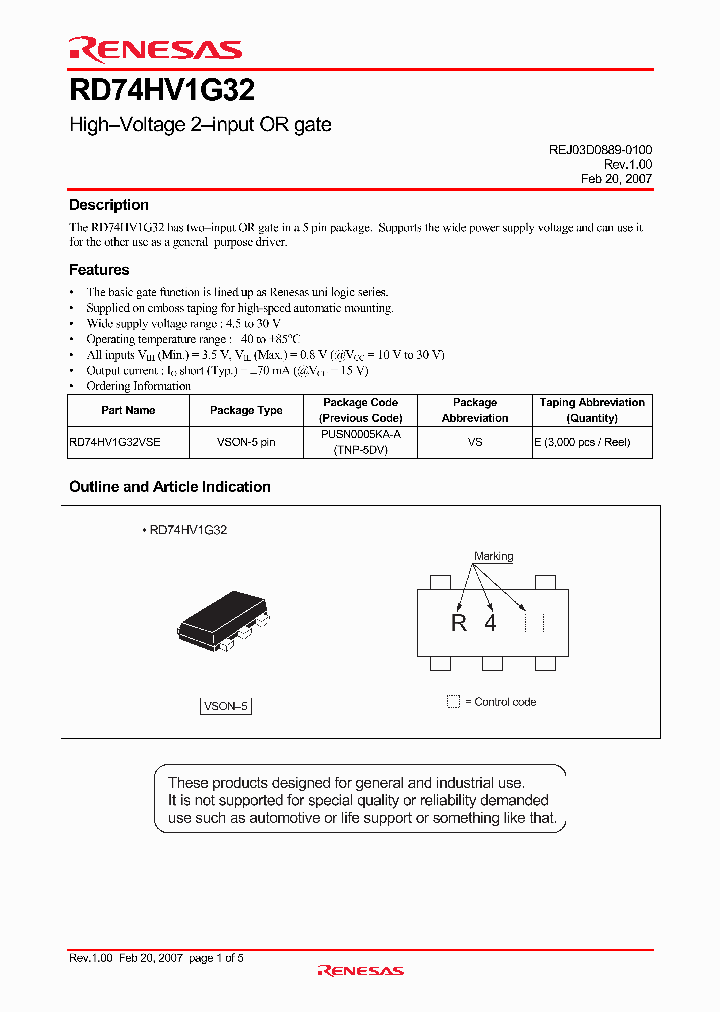 RD74HV1G32VSE_1300996.PDF Datasheet