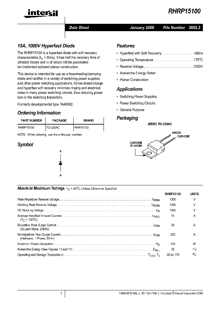 RHRP15100_1161870.PDF Datasheet