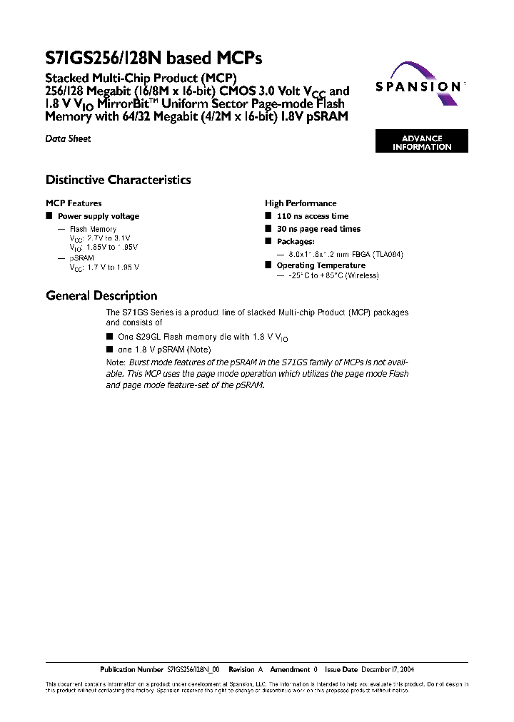 S71GS256NB0BAWAK3_669200.PDF Datasheet