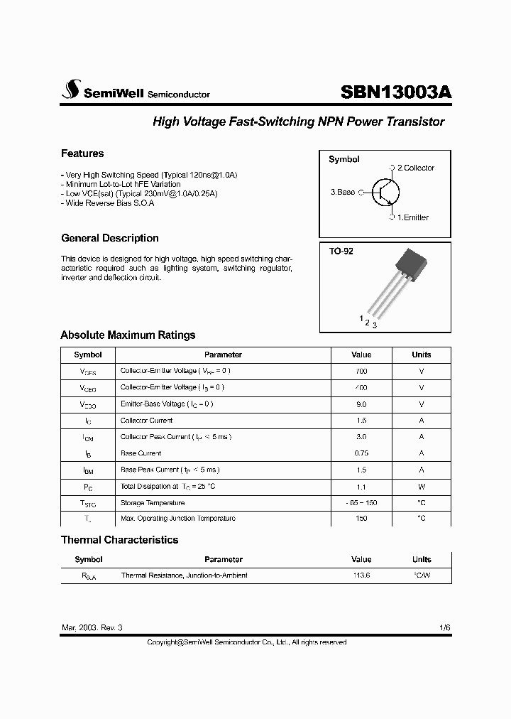 SBN13003A_1305391.PDF Datasheet