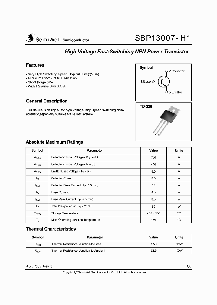 SBP13007-H1_1305397.PDF Datasheet