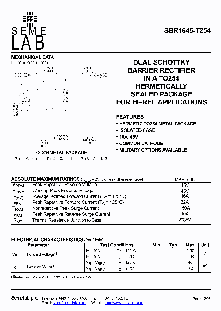 SBR1645-T254_1305410.PDF Datasheet