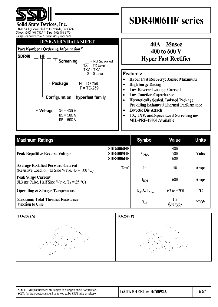 SDR4006HFPTXV_1306649.PDF Datasheet