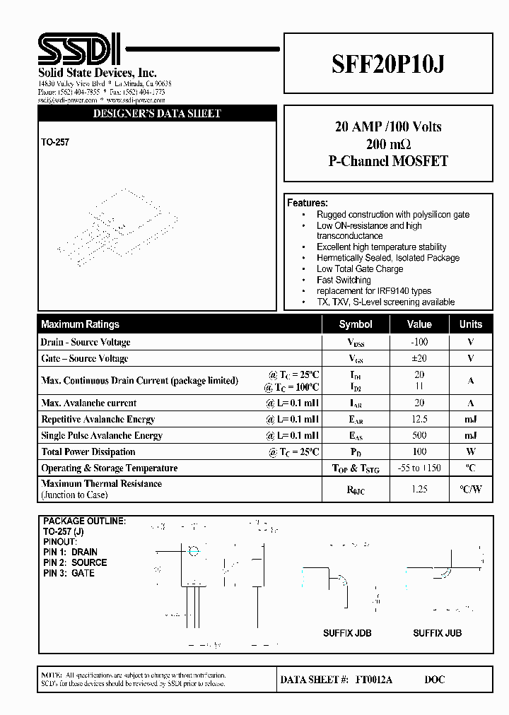 SFF20P10J_1307456.PDF Datasheet