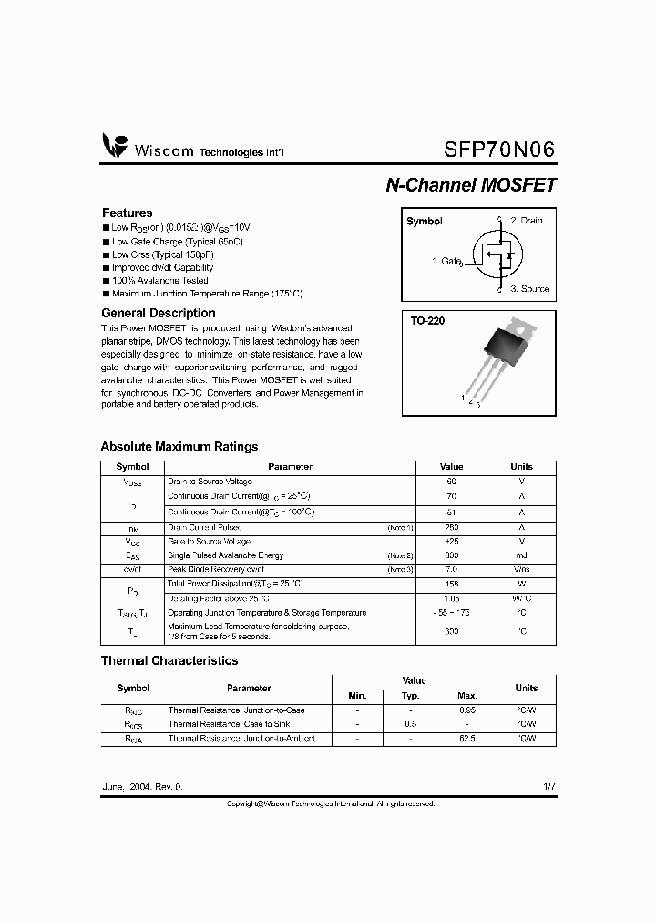 SFP70N06_1307729.PDF Datasheet