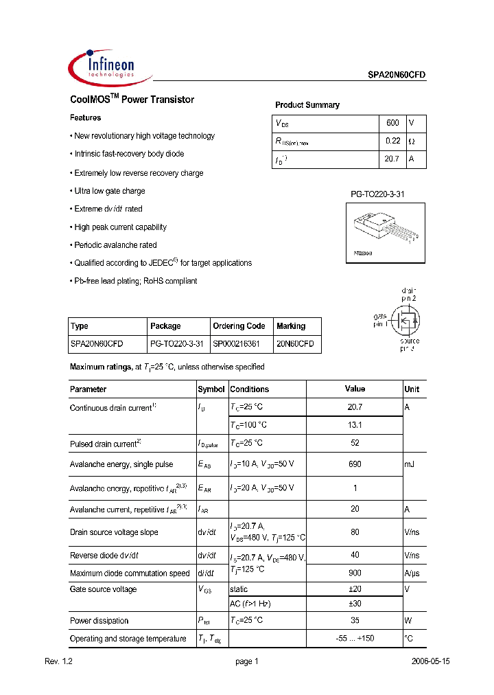SPA20N60CFD_1315299.PDF Datasheet