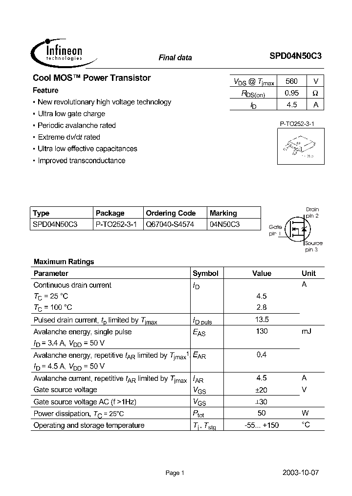 SPD04N50C3_1315365.PDF Datasheet