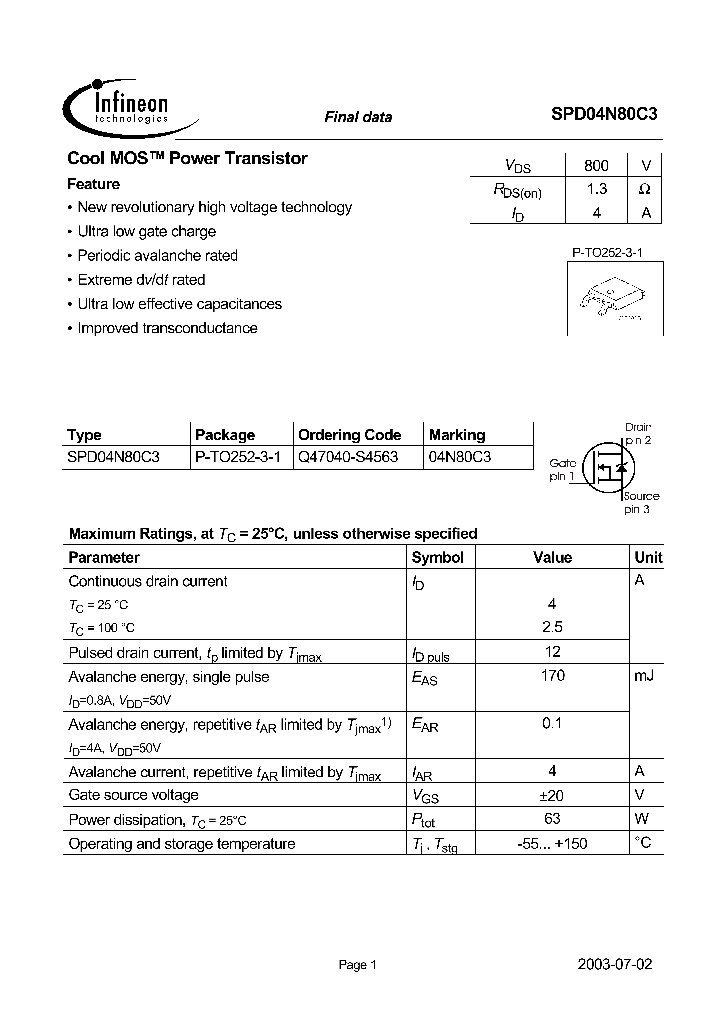SPD04N80C3_1315366.PDF Datasheet