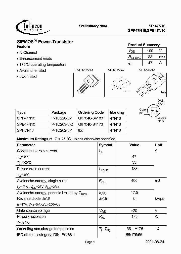 SPP47N10_1315595.PDF Datasheet