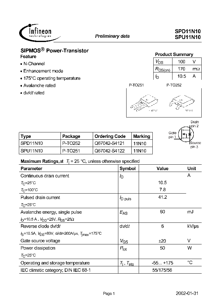 SPU11N10_1315736.PDF Datasheet