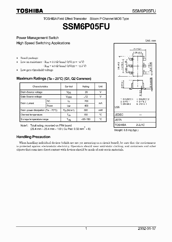 SSM6P05FU_1316826.PDF Datasheet