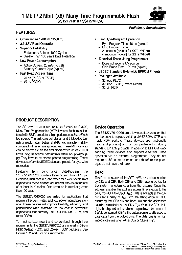 SST27VF020-90-3C-PHE_1316997.PDF Datasheet