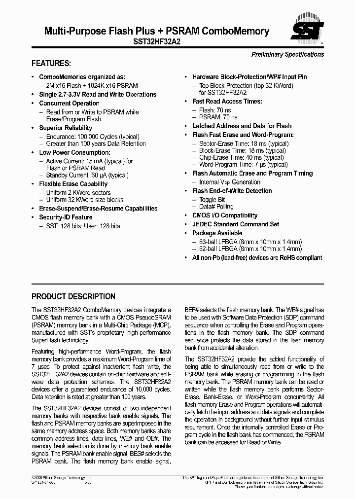 SST32HF32A2-70-4E-LSE_1317015.PDF Datasheet