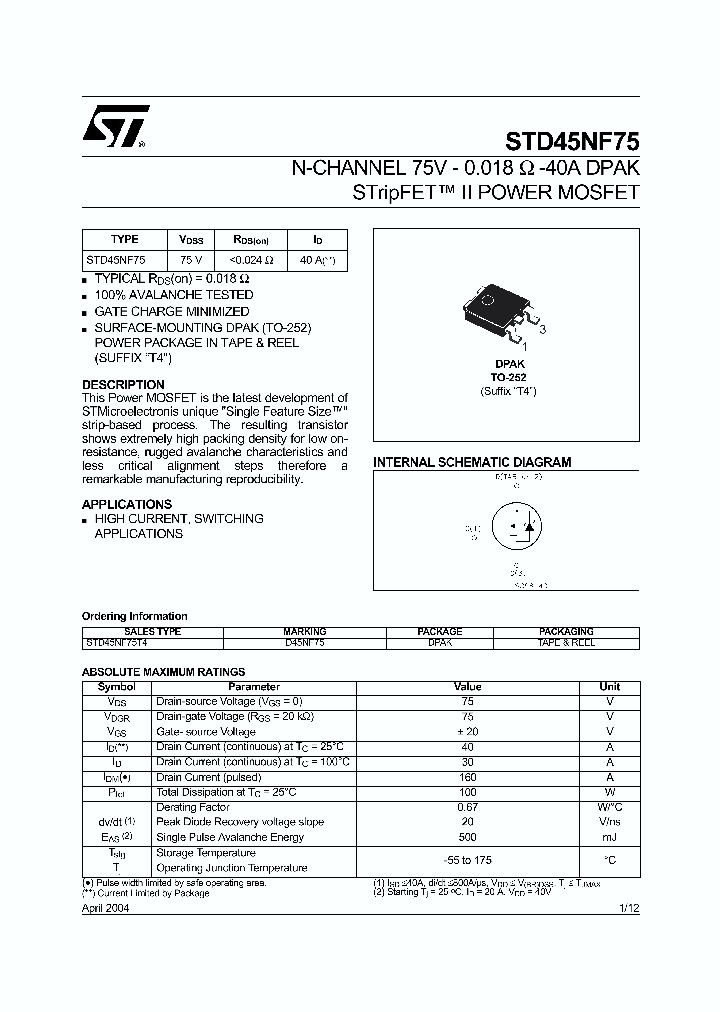 STD45NF75_1090119.PDF Datasheet