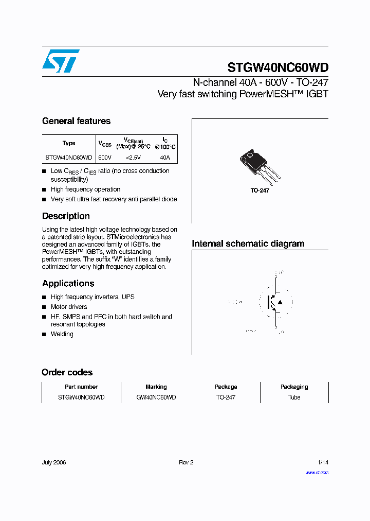 STGW40NC60WD_1318320.PDF Datasheet