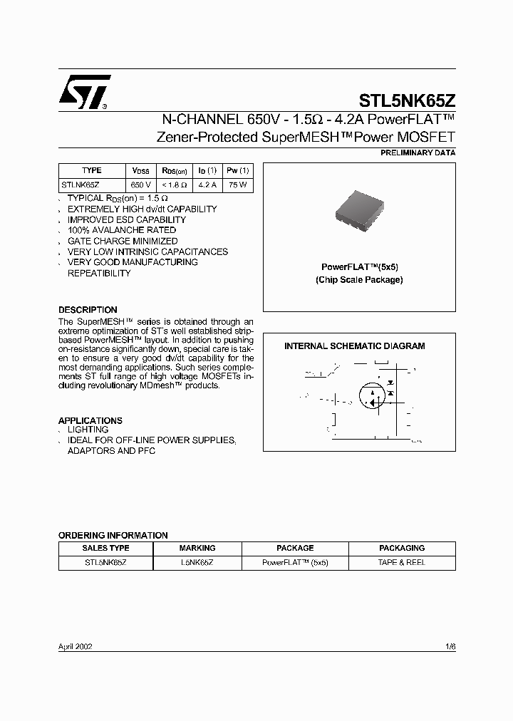 STL5NK65Z_1318665.PDF Datasheet