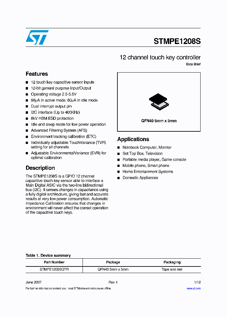 STMPE1208SQTR_1318783.PDF Datasheet