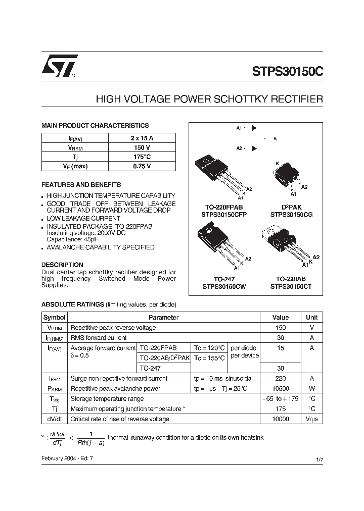 STPS30150CG_1175397.PDF Datasheet