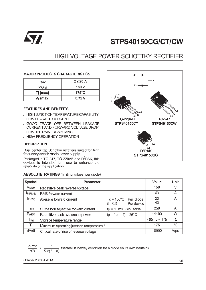 STPS40150CG_1174806.PDF Datasheet