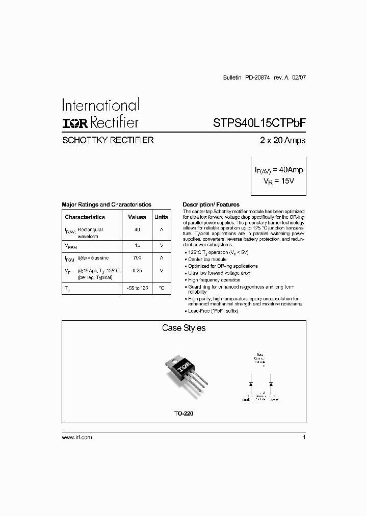 STPS40L15CTPBF_1319254.PDF Datasheet