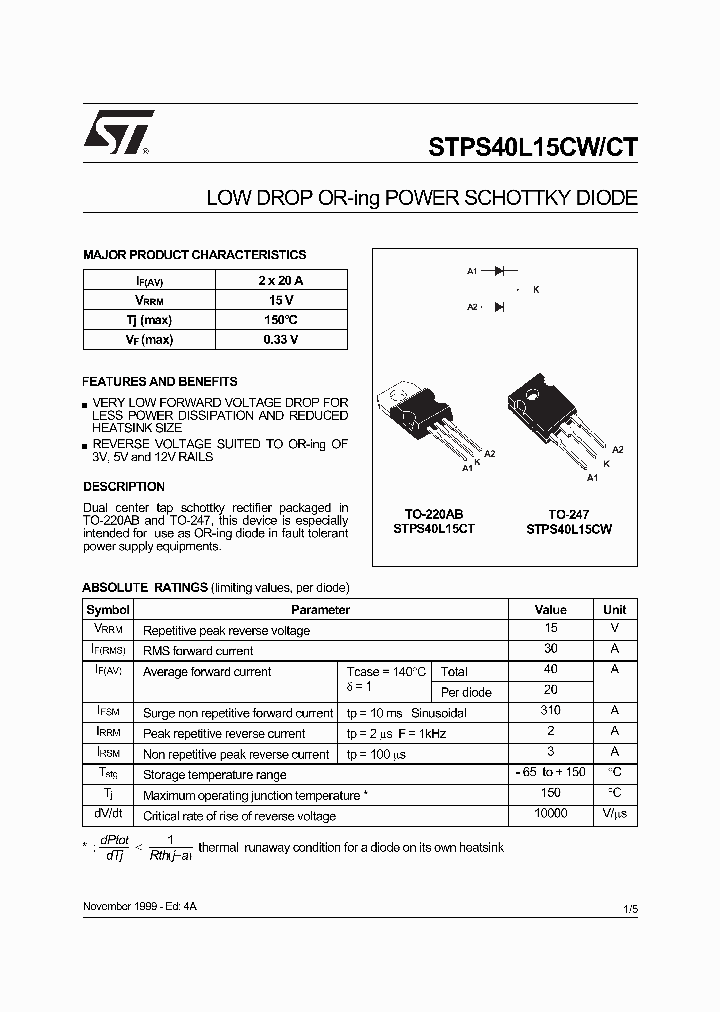 STPS40L15CW_1319255.PDF Datasheet
