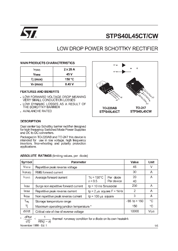 STPS40L45CT_1319257.PDF Datasheet