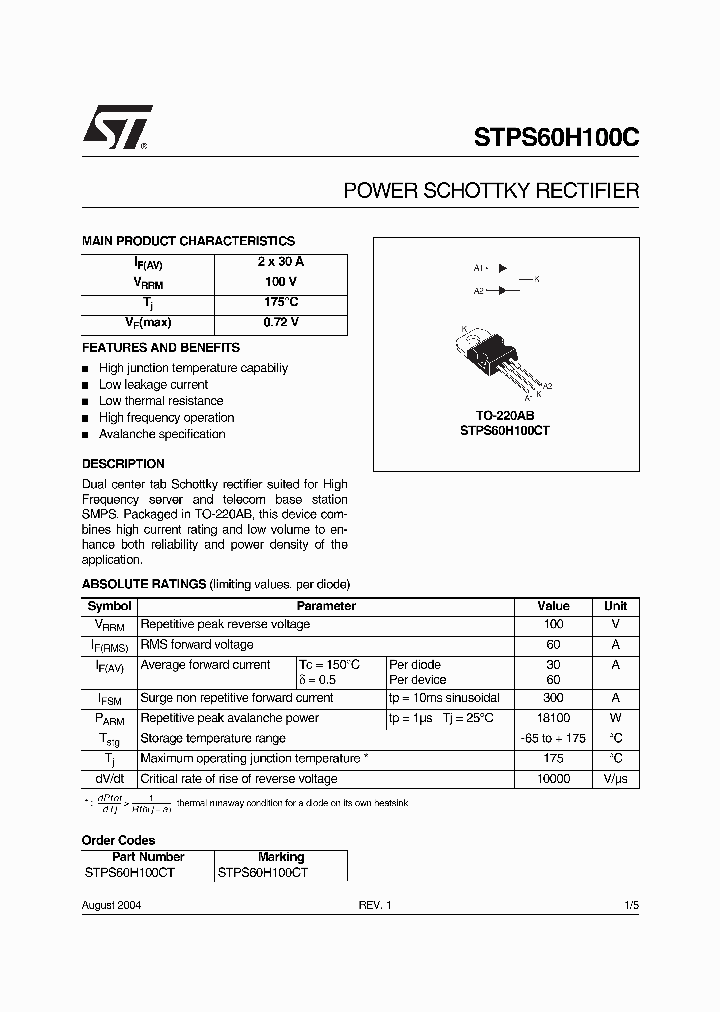 STPS60H100C_940809.PDF Datasheet