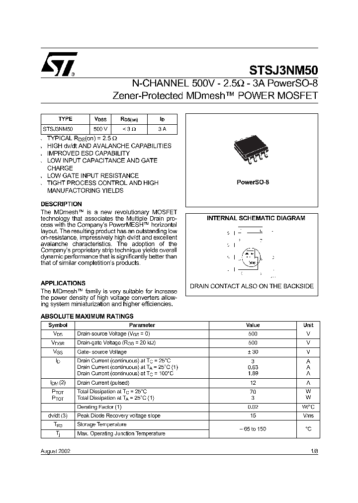 STSJ3NM50_1319408.PDF Datasheet