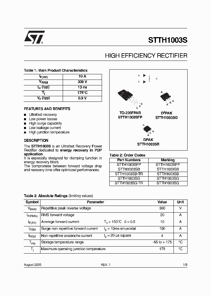 STTH1003SG-TR_1319443.PDF Datasheet