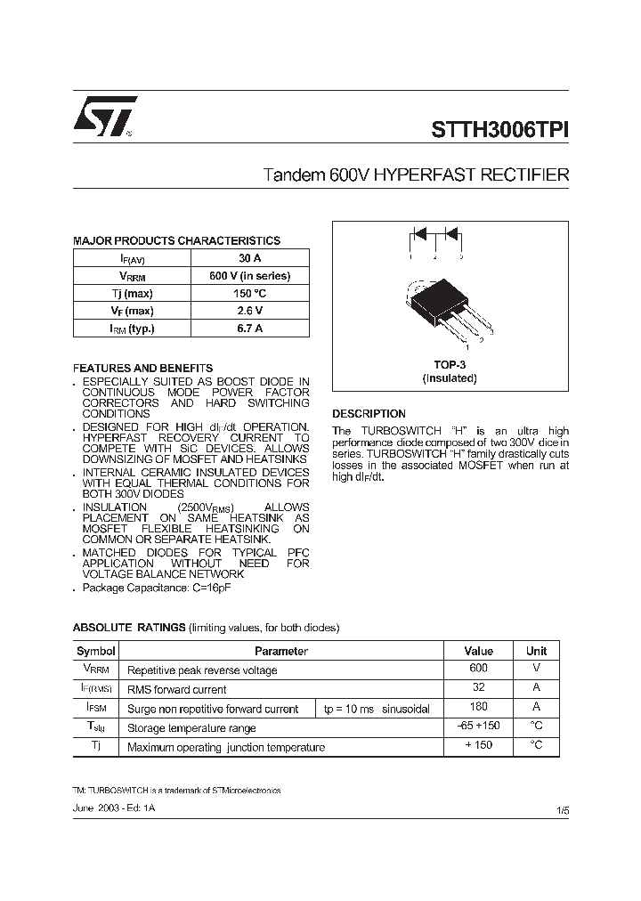 STTH3006TPI_1319480.PDF Datasheet
