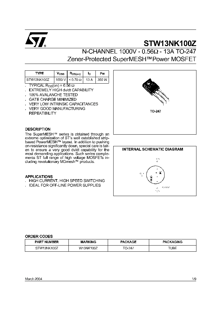 STW13NK100Z_1319620.PDF Datasheet