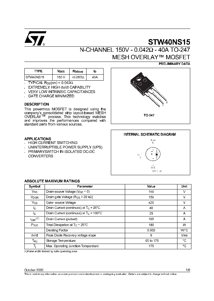 STW40NS15_1142365.PDF Datasheet