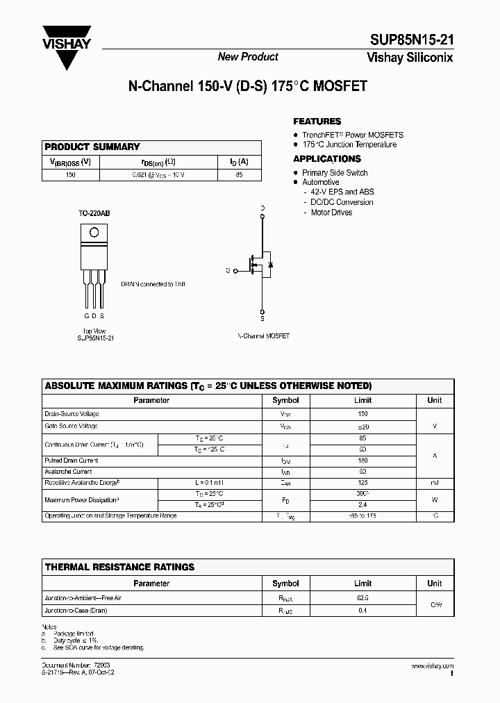 SUP85N15-21_1319877.PDF Datasheet