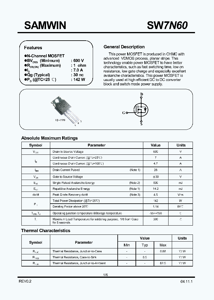SW7N60_1320101.PDF Datasheet