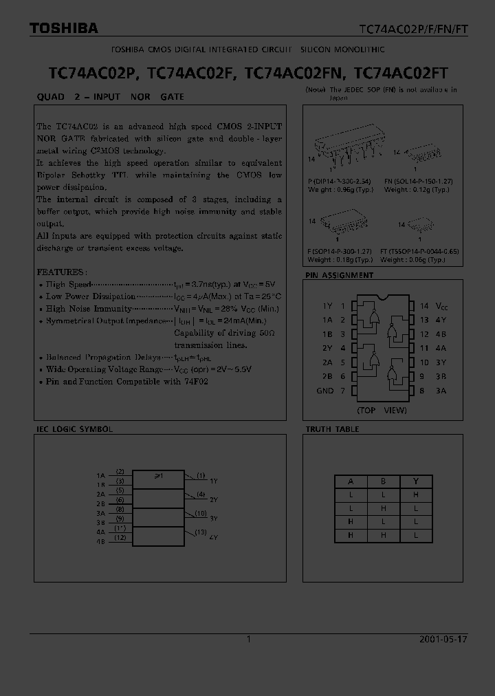 TC74AC02P_889601.PDF Datasheet