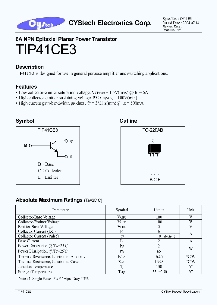 TIP41CE3_1325349.PDF Datasheet
