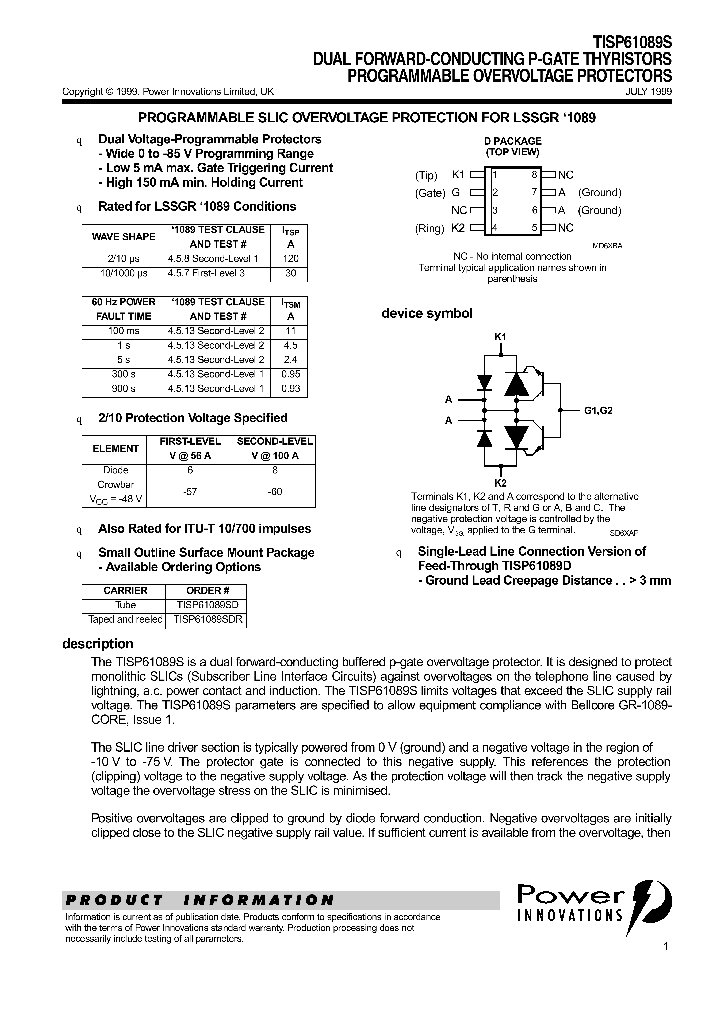 TISP61089S_1041580.PDF Datasheet