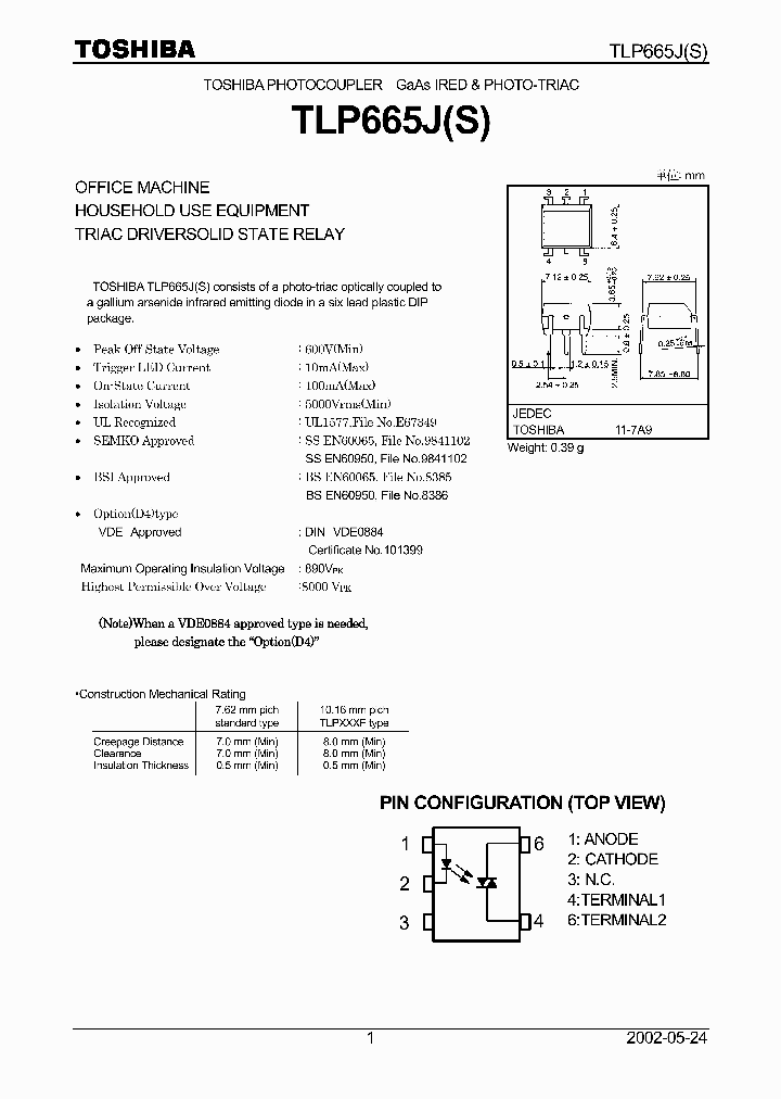 TLP665J_1150985.PDF Datasheet