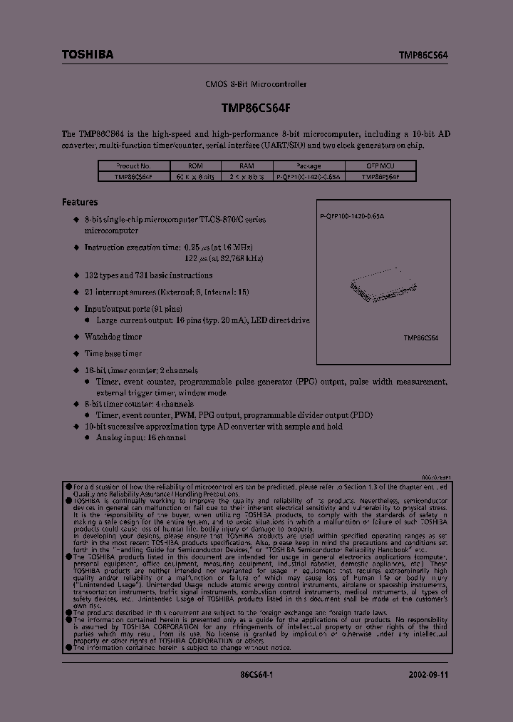 TMP86CS64F_1327235.PDF Datasheet