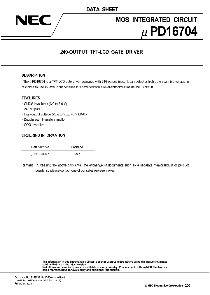 UPD16704P_1332182.PDF Datasheet