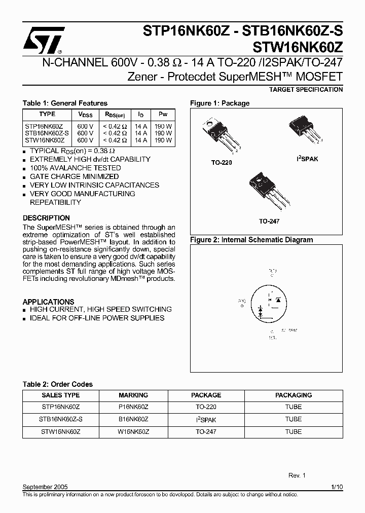 W16NK60Z_1335387.PDF Datasheet
