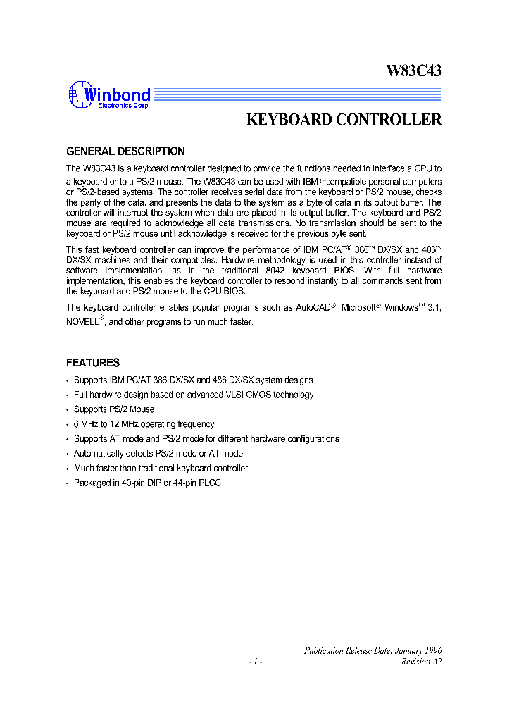 W83C43_1038603.PDF Datasheet