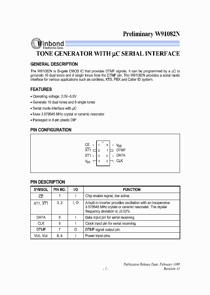 W91082N_1335831.PDF Datasheet