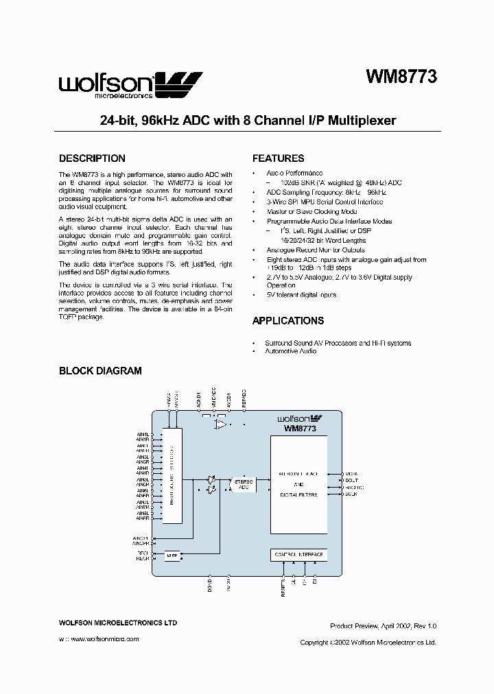 WM8773_1336303.PDF Datasheet