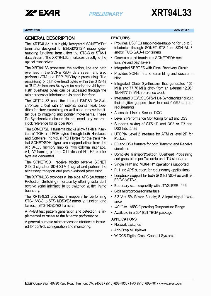 XRT94L33_1177788.PDF Datasheet