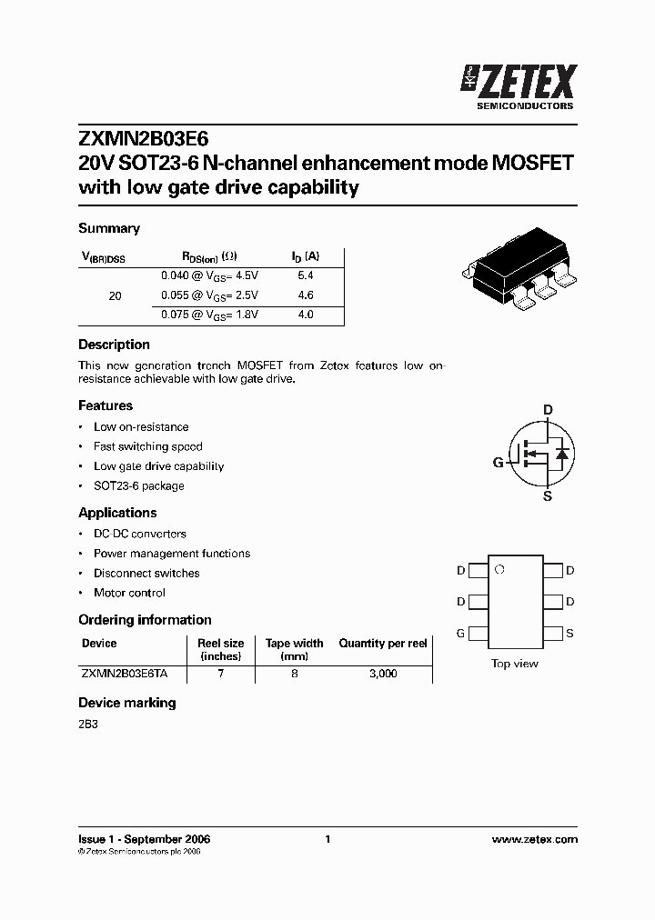 ZXMN2B03E6TA_1339860.PDF Datasheet