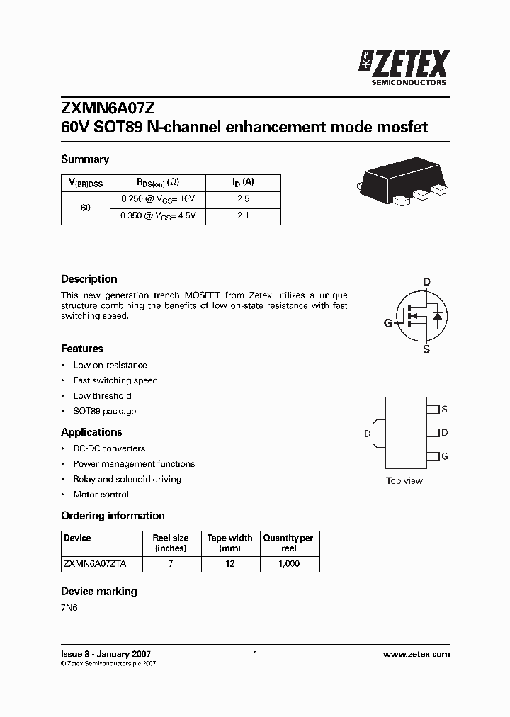 ZXMN6A07Z07_1339881.PDF Datasheet